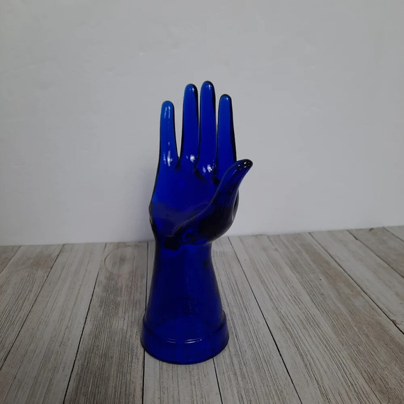 Cobalt Blue Hand Mannequin Glass Ring Holder Display - Picture 4 of 6